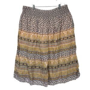 J Jill Skirt 4X Pink Floral Peasant Tiered Elastic Waist Lined Boho Cottagecore